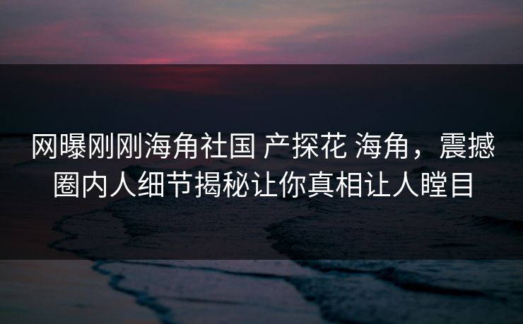 网曝刚刚海角社国 产探花 海角，震撼圈内人细节揭秘让你真相让人瞠目