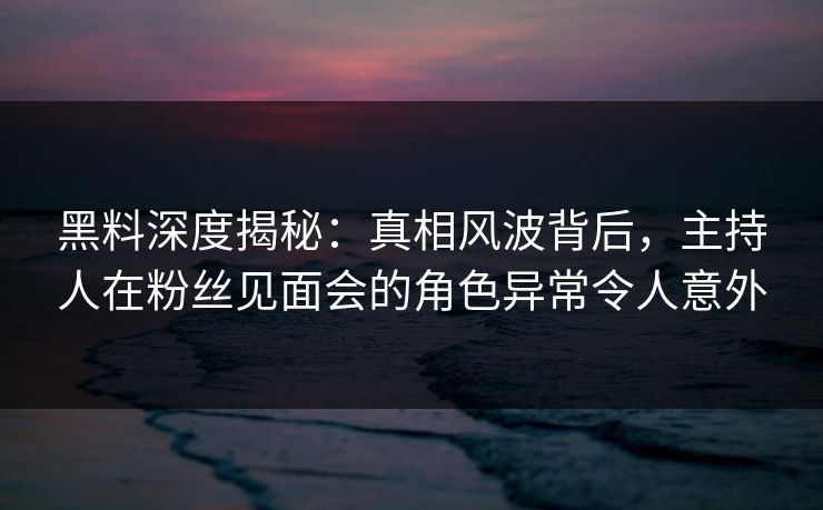 黑料深度揭秘：真相风波背后，主持人在粉丝见面会的角色异常令人意外