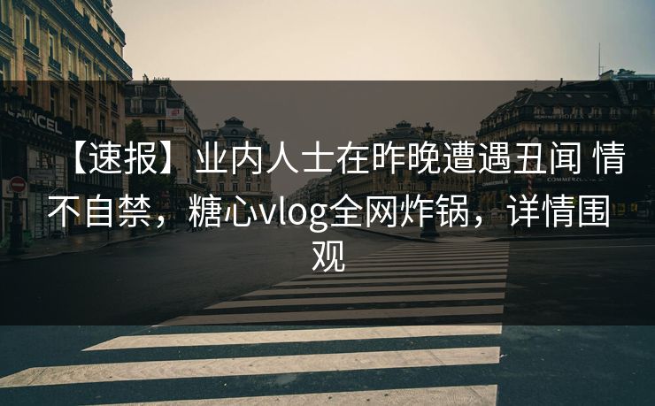 【速报】业内人士在昨晚遭遇丑闻 情不自禁，糖心vlog全网炸锅，详情围观